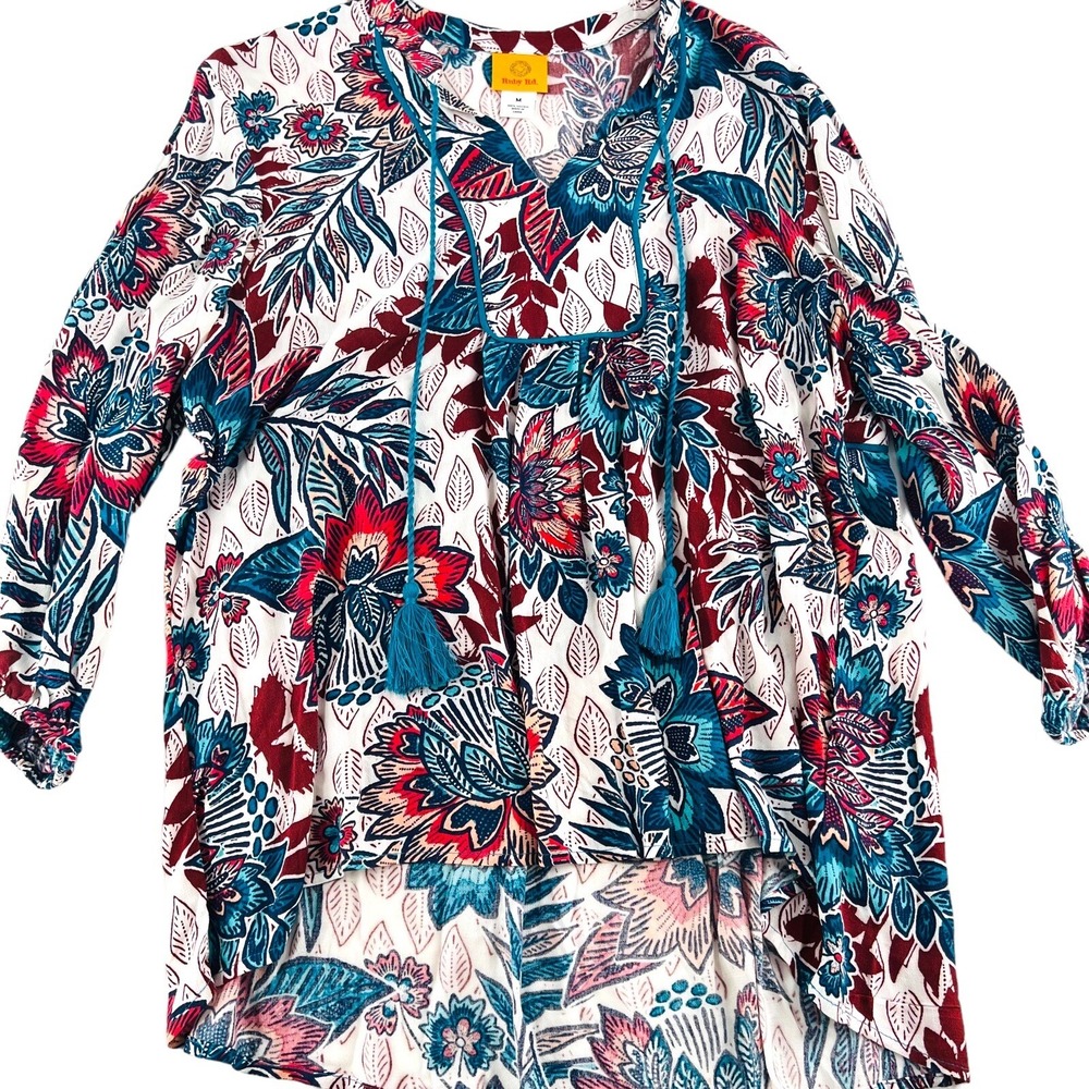 Ruby Rd. Women's Blouse‎ size Medium Pullover Tunic Colorful Floral 3/4 sleeves